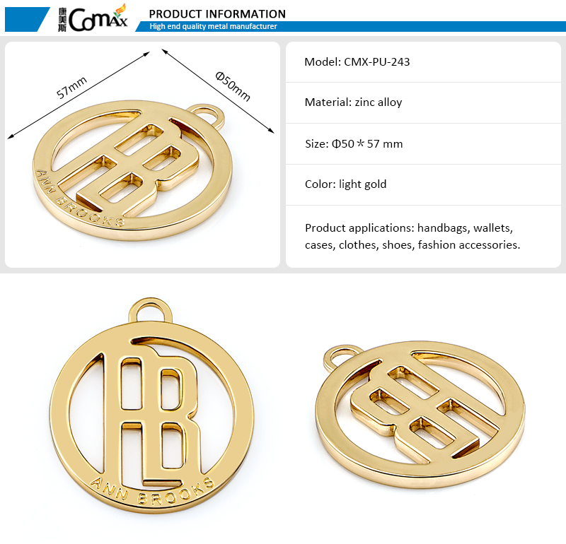 Direct Custom Round Hang Metal Tag with Loop Zinc Alloy Fashion Design Badge Emblem