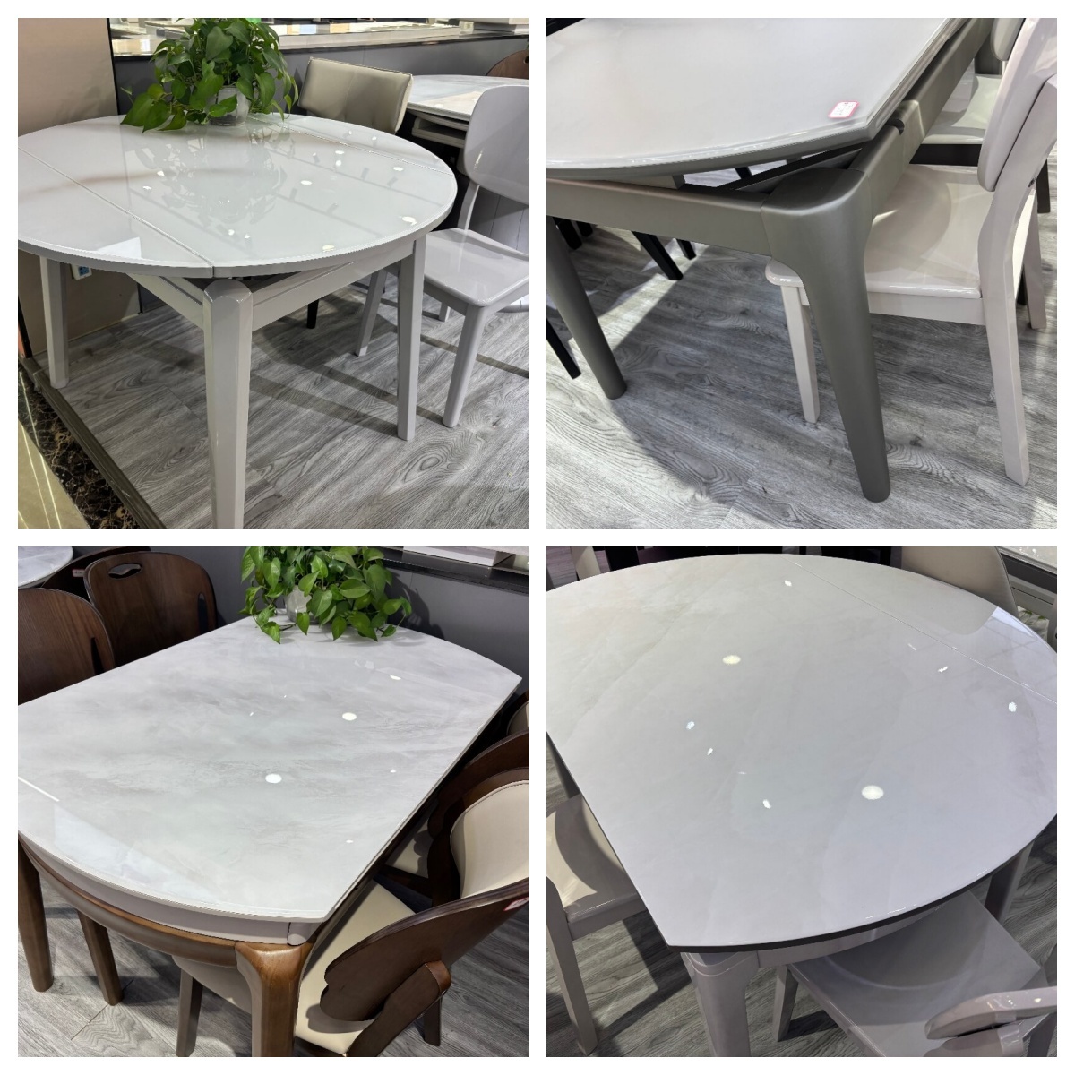 Rectangular / Round Luxury Extendable Dining Table Glass Stone Top Expandable Dining Room Table