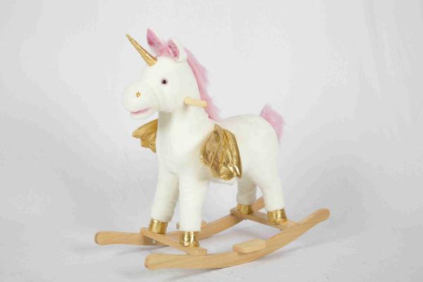Cheap White Toddler Wooden Toys Rocking Horse Unicorn For High Rack Stuffed Animal Seat for sale