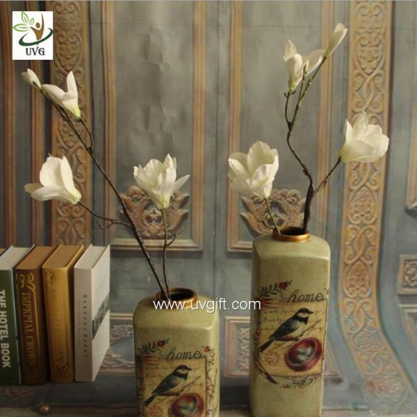 UVG FMA58 Wedding reception ideas real touch PU magnolia flower pink fake flowers for table decoration