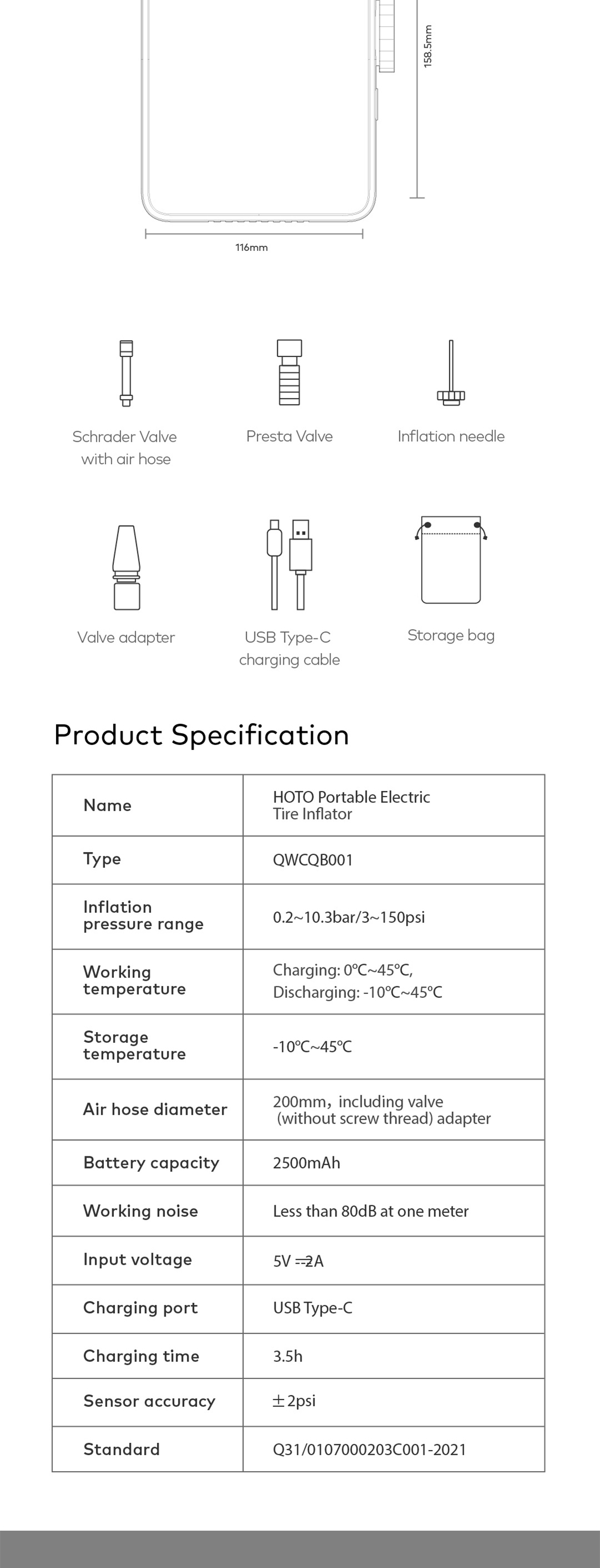 2021 HOTO Portable Electric Tire Inflator Wireless Car Tire Inflator Pump Smart Digital Xiaomi Tire Inflator
