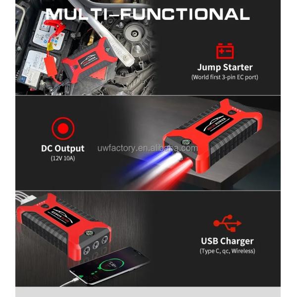 67KWh-168KWh Battery Capacity Car Jump Starter 600A Portable Starting Device 4USB 20000/99800mAh with High Capacity