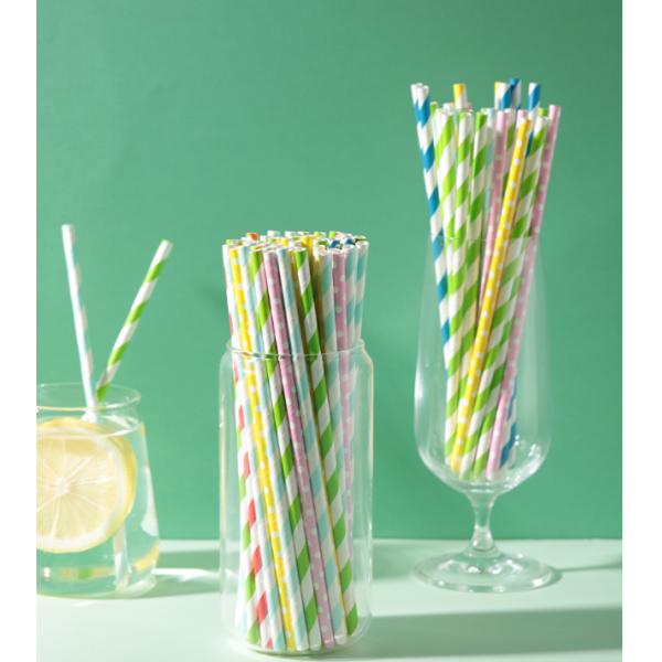 20cm Colorful Biodegradable Paper Drinking Straws For Cocktail Christmas Party