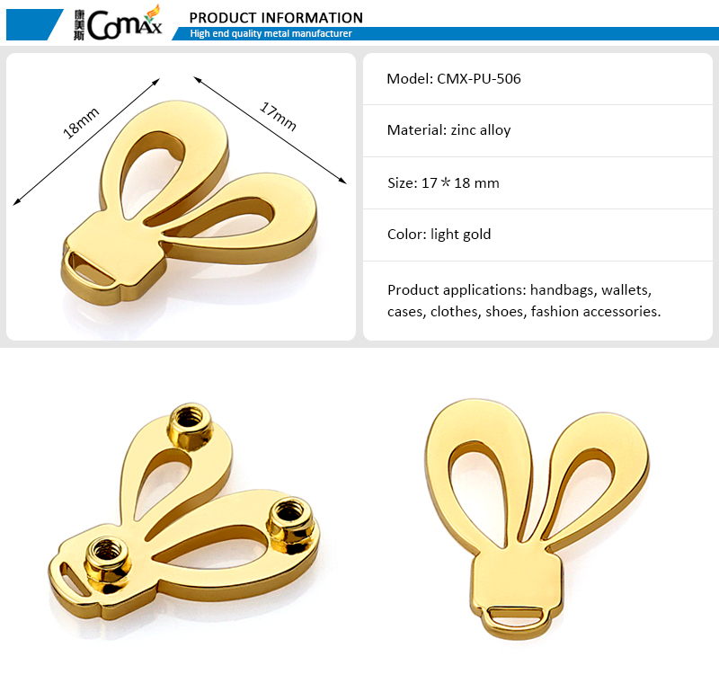 Customized Fashion Bunny Ears Shape Design Gold Metal Logo for Small Purse and Wallet