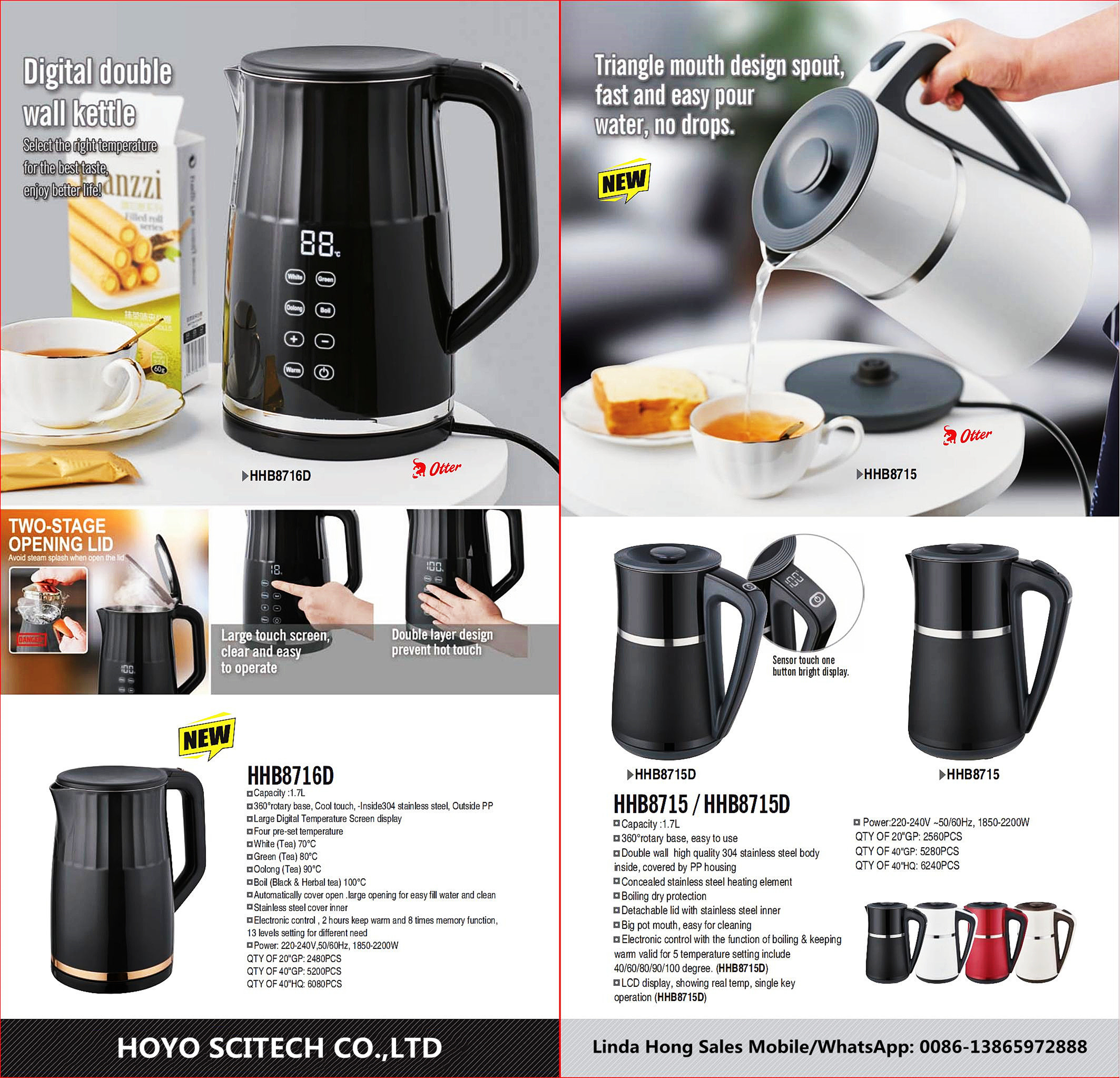 Stainless Steel Electric Kettle for Hotel Portable Water Kettle 1.6-2.0L Capacity