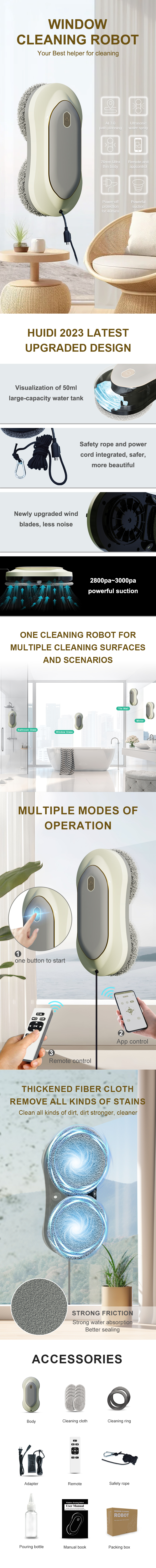 2.4G Remote Control HUiDi Window Cleaner Robot Electric Household Glass Window Cleaning Robot US Plug Factory Price