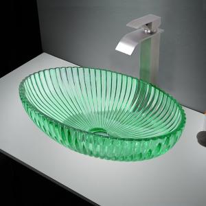 China Transparent Green Glass Vessel Basins Cabinet Sink For Bathroom Decoration on sale