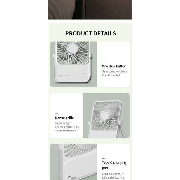 Portable Mini Foldable Desk Fan Three Speed Wind And Lightweight Design OEM Logo
