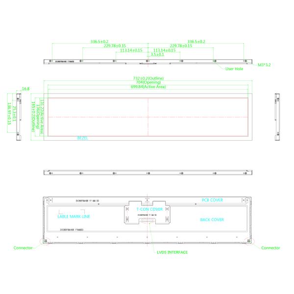 28 Inch Custom LCD Screen 1500nits LCD Display 1920x360 Ultra Wide Stretched Bar Type TFT LCD Display