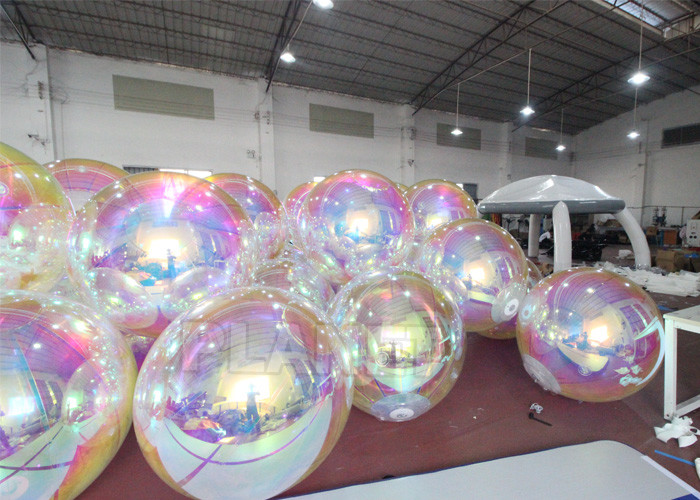 Giant PVC Silver Rainbow Hanging Reflective Decoration Mirror Sphere Ball Inflatable Mirror Balloon