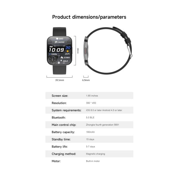 Curved Amoled Smart Watch U17 BT Calling 1.85" Ultra-thin 6.9mm Body Pressure HRV Heart Rate Monitoring Smartwatch