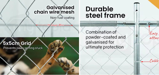 Hot Dipped Galvanized Dog Kennels 6FT Chain Link Dog Kennel Outdoor Run Cage