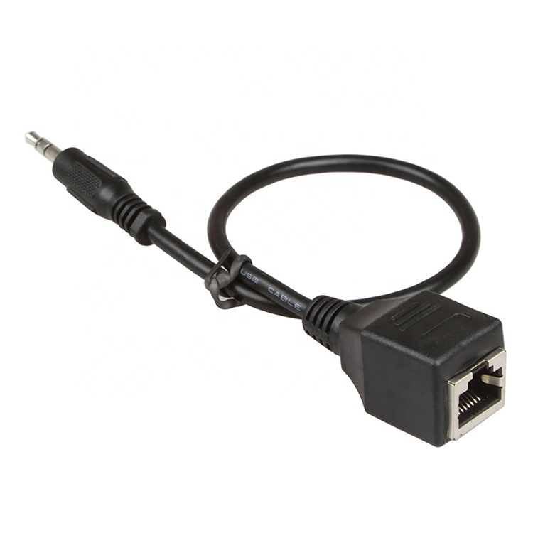 3.5mm Stereo Jack to RJ45 Female Socket Cat5 Cat6 Ethernet Extender Audio Cable