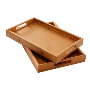 Quality Food 35*22cm Bamboo Kitchen Storage Wooden Woven Serving Trays Ergonomic Grip Handles wholesale