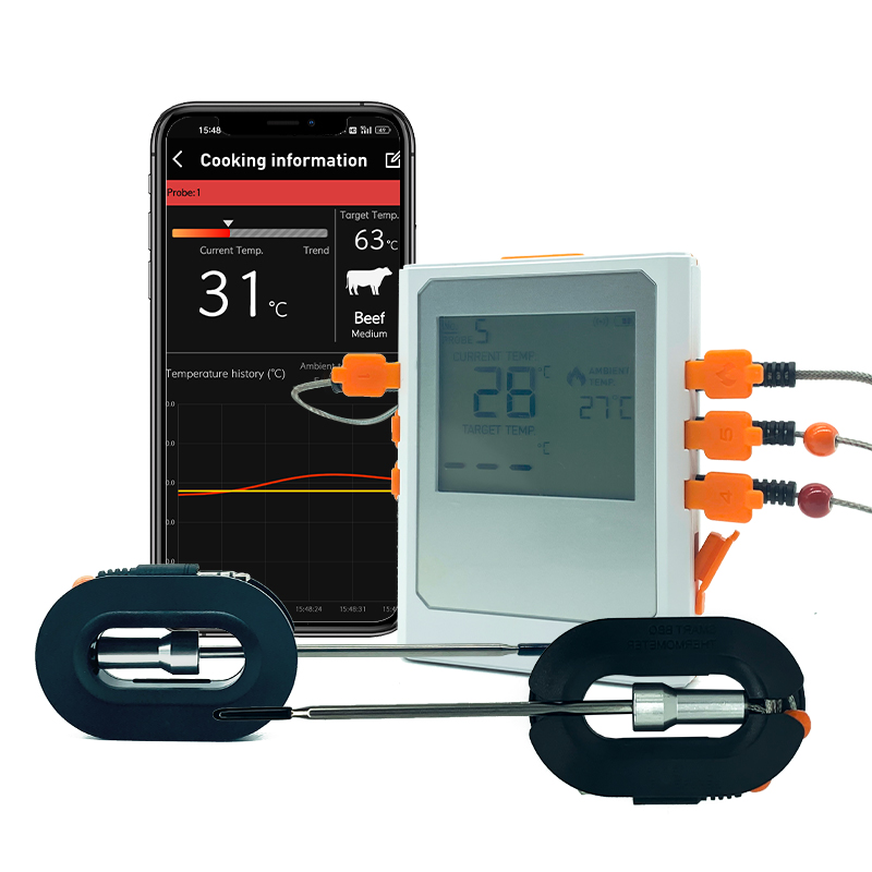 Long Range Remote Smart Wireless Meat Thermometer Wifi For Oven, Grill, Kitchen, BBQ With Battery