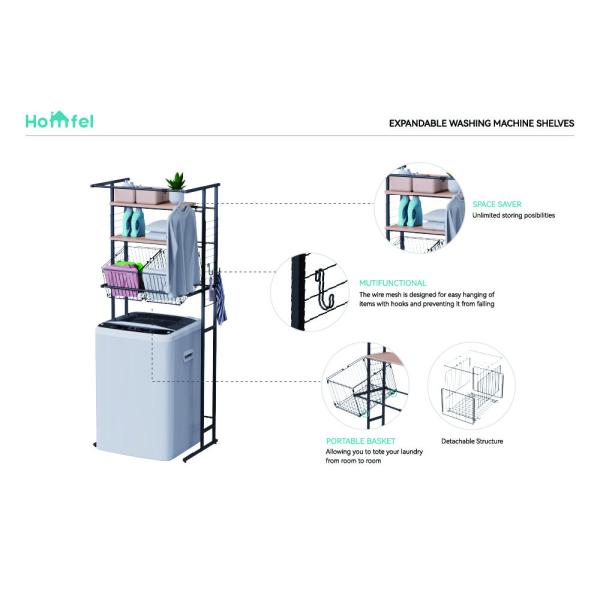 Expandable 2/3-Tier Laundry Room Shelf Over Washing Machine Storage Rack Space Saver Shelving Units With Rod