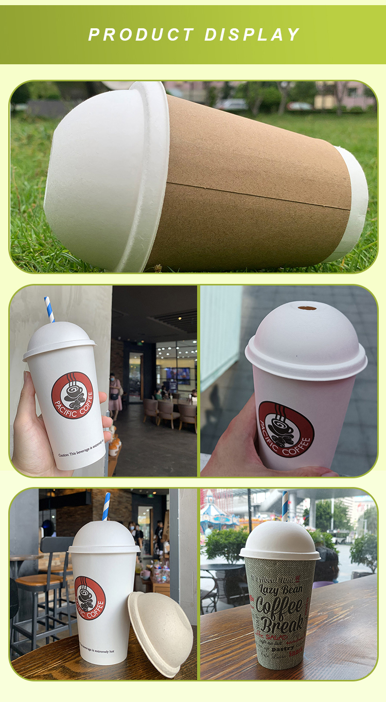 Eco Friendly 80mm Dome Take Away Sugarcane Pulp 100% Biodegradable Paper Cup Lids 90Mm White For Tea Cup