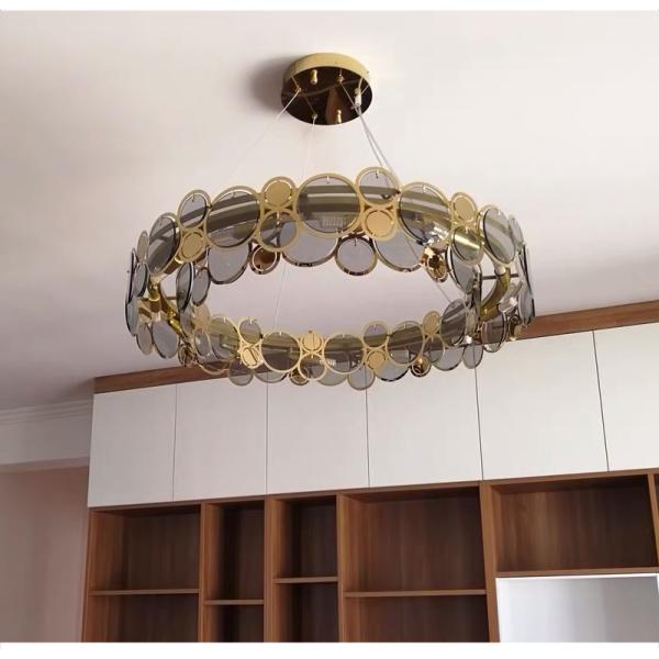 Modern chandelier lighting smoke gray glass round luxury crystal ceiling chandelier lighting(WH-CY-213)