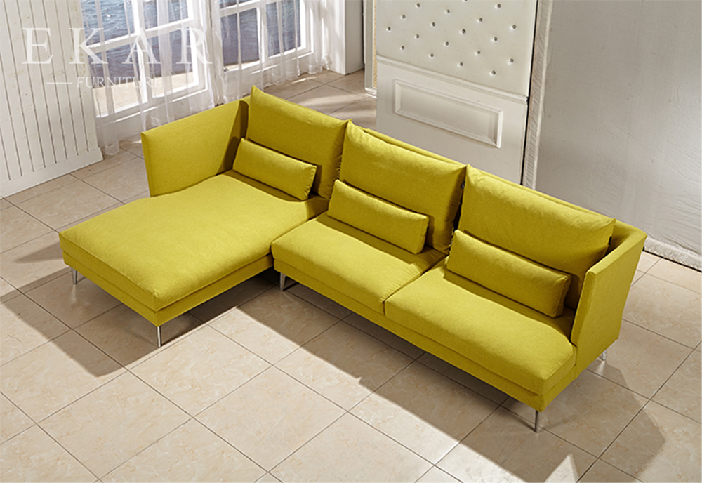 Simple Style I Shaped Yellow Fabric Sofa Set Designs with Stainless Steel Leg