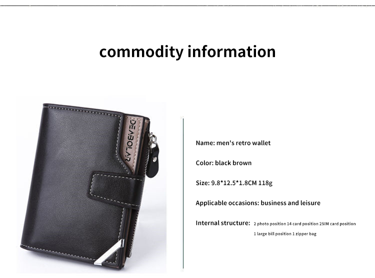 Men's 2023 Custom Logo Multi-card Short Wallet with Zipper and Anti-Theft Design