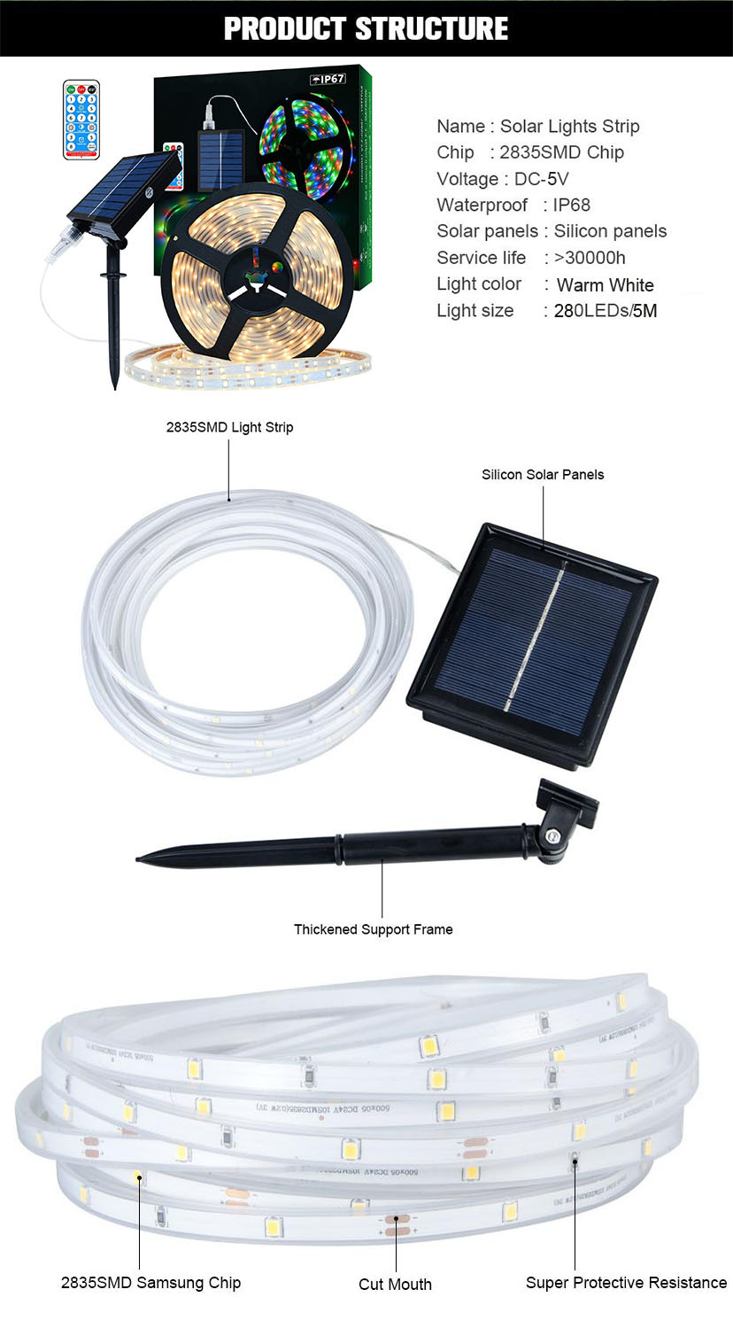 2835 Dimmable Solar LED Tape Lights , Multiscene Solar Powered LED Strip Lights