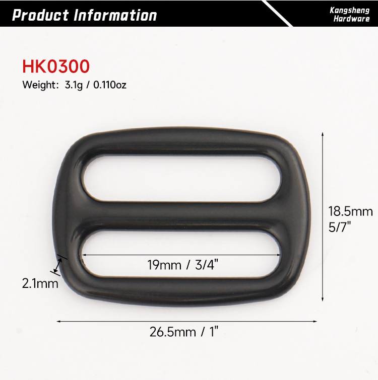 3/4 Inch Black Buckle 19mm for Handbag Accessories Hardware Glossy Black Slider Buckles