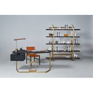 Wooden Modern elegant Design Metal leather top Book Shelf Bookcase