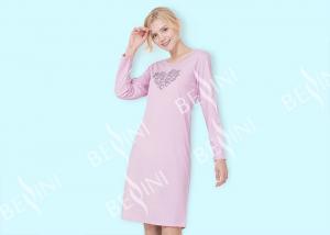 China Pink Ladies Long Sleeve Nighties / Womens Summer Nightgowns Heart Shape Placement Print on sale