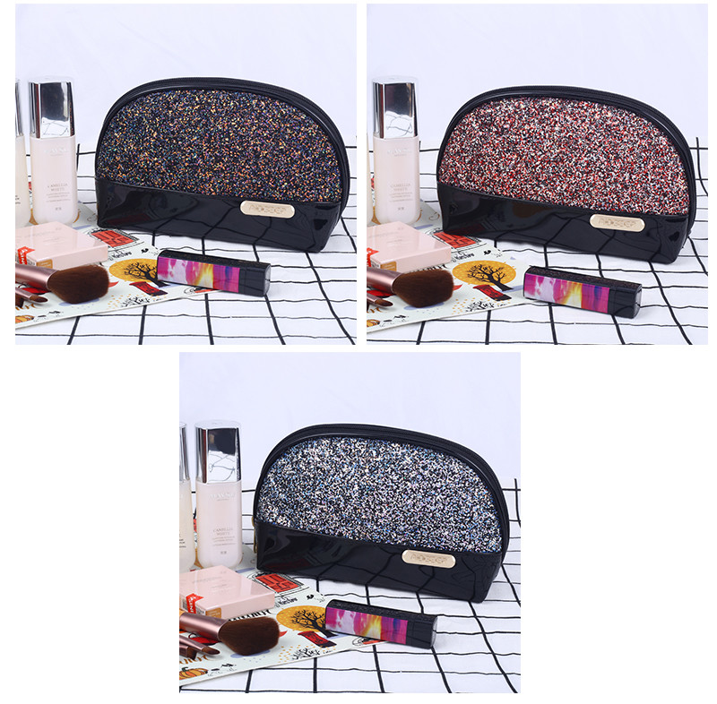 Portable Makeup Pouch Waterproof Glitter PU Travel Bag For Women Girls