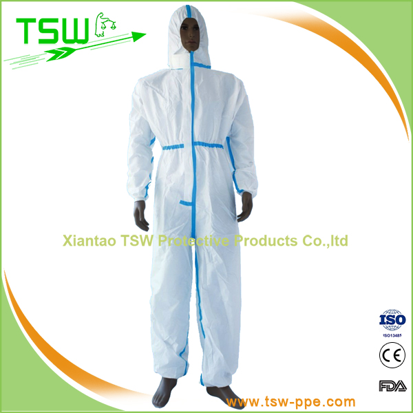 BFE 99.9% Anti Blood Disposable Microporous Coverall With Tape
