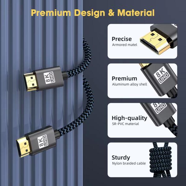 60HZ 8K 1080P 720P 480P HDMI To HDMI 2.1 Cable For HDTV Projector
