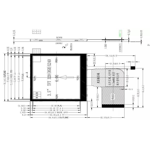 0.5mm Pitch 320x240 350cd/M2 3.5 Inch Tft Lcd Touch Screen