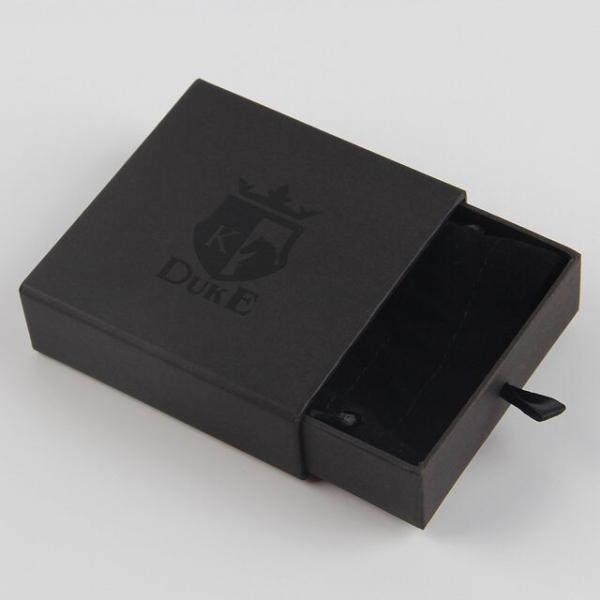 Custom Black Jewelry Packaging Box With Bag Necklace Sliding Gift Box Ribbon Tab