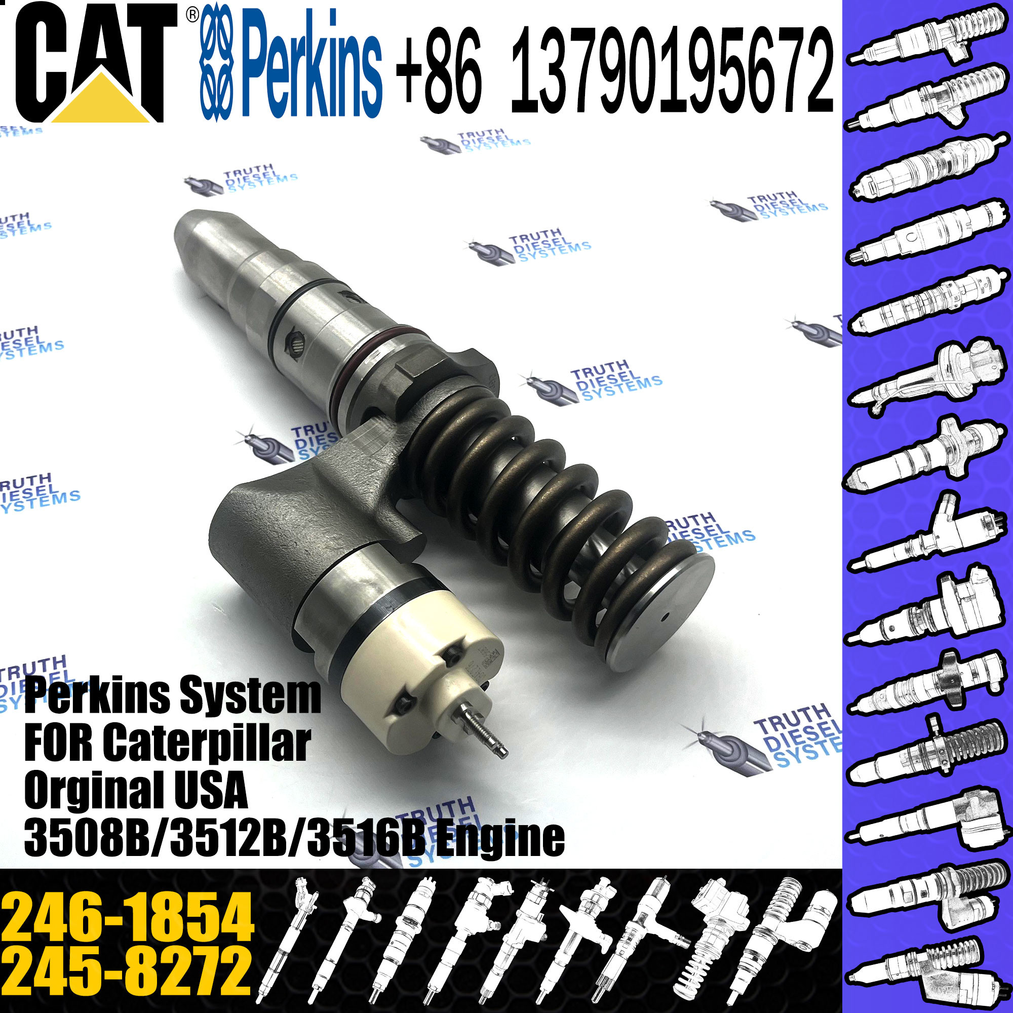 Huida 3508C 3512C engine fuel injector 245-8272 246-1854 with genuine packing