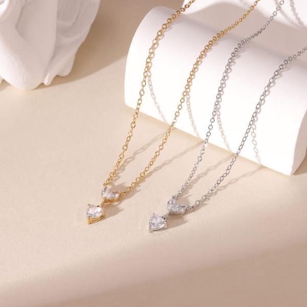 Elegant Stainless Steel Necklace with Heart and Marquise Zircon Pendant Retail for MOQ 2 Pieces