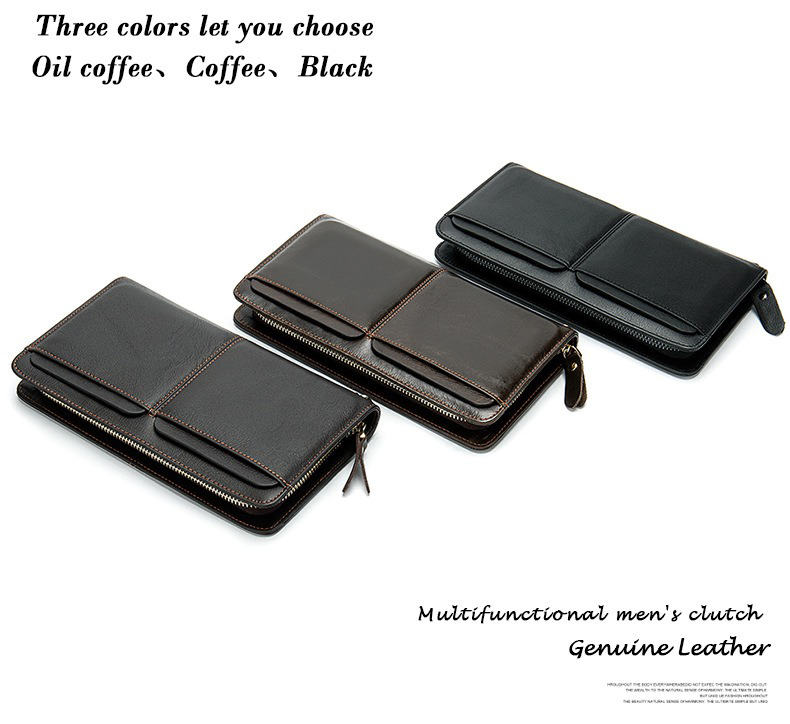 Fashion Custom Men's Wallet with Long Zipper and Multiple Functions in Genuine Leather