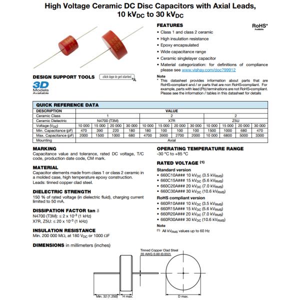 6800pF High Voltage Ceramic Disc Capacitor 15kV DC Rated Voltage Z5U Dielectric