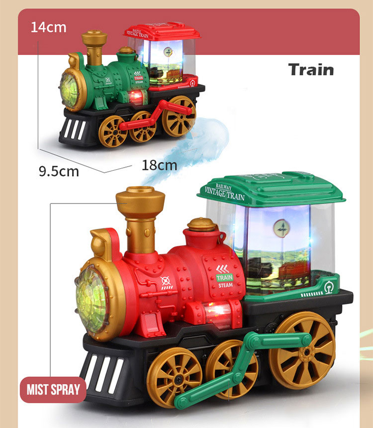 Items Electric Universal Retro Train Colorful Music Light Spray Steam Train for Unisex