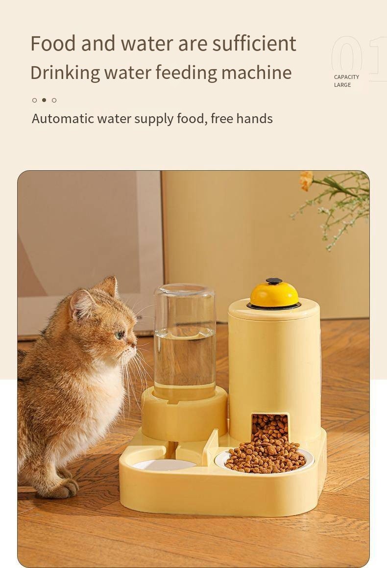 Automatic Cat Feeding Water Feeder 3-in-1 Drinking Fountain Cat and Dog Stainless Steel Bowl with Bell