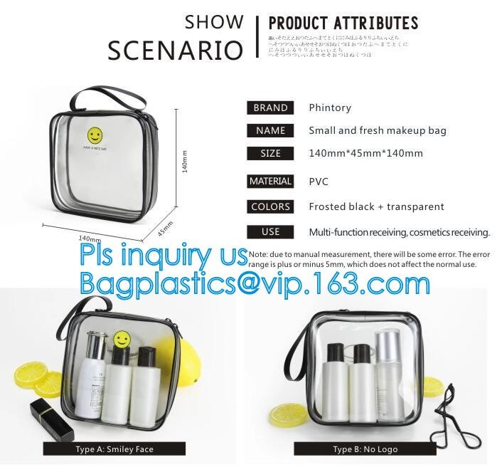 recyclable travel PVC cosmetic bag travel set bag, PVC Zip Lock Plastic Cosmetic Travel Packaging Bag, PVC Zipper Travel