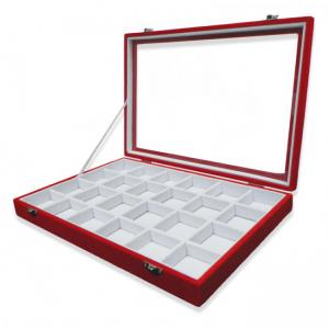 Quality 24 Compartment Pendant Display Tray , Velvet Jewelry Tray Red / White Faux Suede wholesale