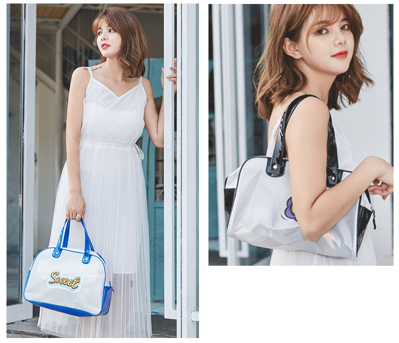 Zipper Close Mesh Cosmetic Makeup Bag With Handle
