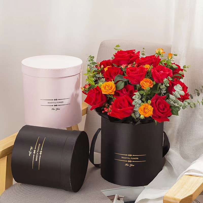 Handmade Custom Gold Foil Logo Black Flower Hat Gift Box for Fresh Flower Packaging