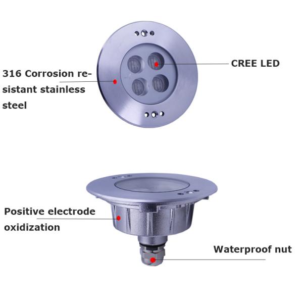 6000K 12V Stainless Steel 9W IP68 LED Underwater Light Recessed Installation