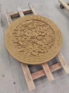 China Exquisite Custom Beige Sandstone Carvings Hand Carved Stone Wall Relief 10mm on sale