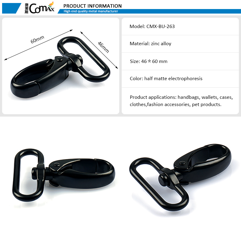 38mm Black Metal Swivel Snap Hook for Bag Straps Durable and Sturdy Design