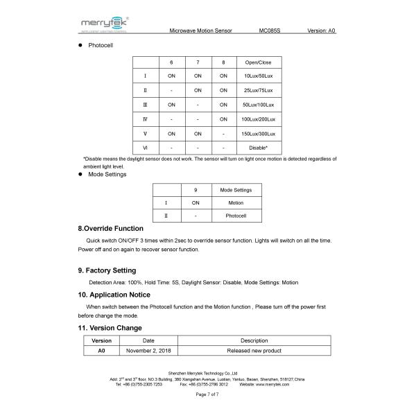 Needle Lead Connector Microwave Motion Sensor ON OFF For Flood Light MC085S