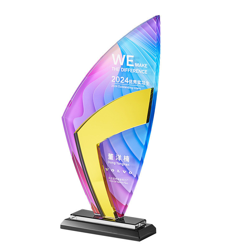 Stylish Custom Colorful Acrylic Award Trophy Plexiglas Plaque with UV printing and Engraving For Business Recognition or Anniversary Celebration