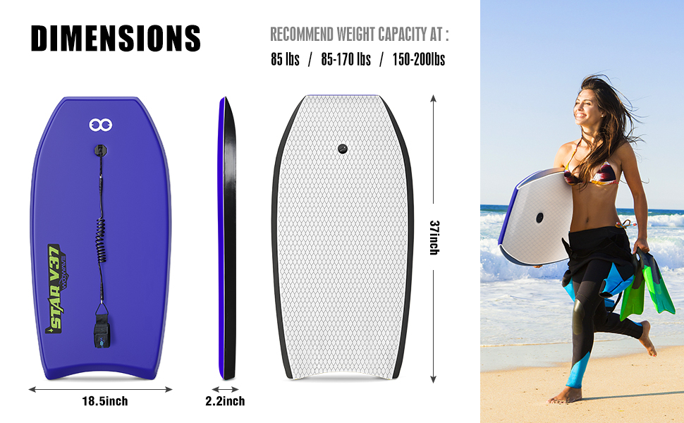 Experience the Best of Water Sports with 37" Solid Color Bodyboard and Surf Leash