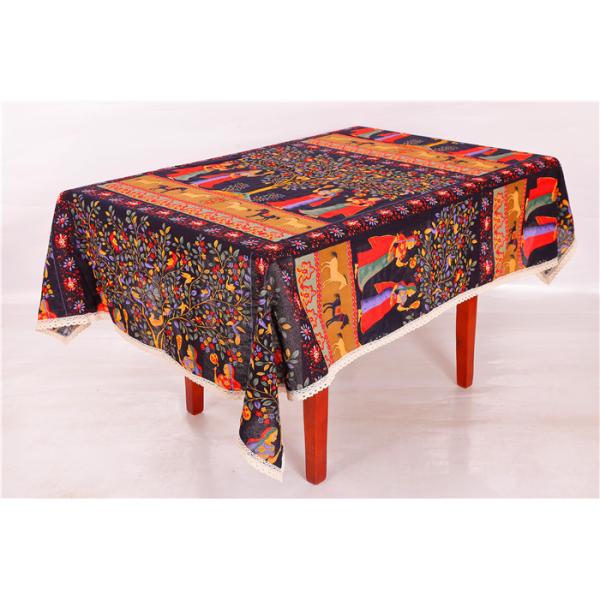 Vintage Style Printed Table Cloth With Natural Cotton And Linen Mixed Texture Fabric